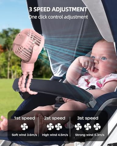 Stroller Fan, Rechargeable with TYPE-C Port, 4000mAh, 360° Rotatable, 3-Speed, Flexible Tripod, Clip Anywhere for Baby's Comfort - Durable and Easy to Clean - Image 2