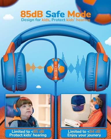 awatrue Kids Headphones Wired Toddler Headphones with Microphone, Over-Ear Headphones, 85/94dB Volume-Limiting, 3.5mm Jack, Foldable On-Ear Design - Safe & Comfortable for Learning BRBO - Image 2