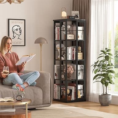 Aheaplus Rotating Bookshelf, 360 Display Wood Spinning Bookshelf, Floor Standing Bookcase Narrow Shelf Revolving Organizer Storage Rack for Small Space, Bedroom, Study Room, Black - Image 2