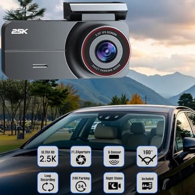 Dash Cam Front and Rear, 2.5K /1080P QHD Dual Dash Camera for Cars, Super Night Vision Dashcam, Loop Recording, 3.39” IPS, 64GB Card Included, 160° Wide Angle, Parking Mode - Image 7