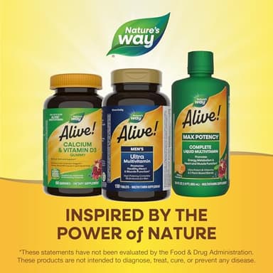 Nature's Way Alive! Men's Daily Ultra Multivitamin, High Potency Formula, Promotes Heart & Muscle Function*, with Methylated Vitamin B12, Gluten Free, 150 Tablets - Image 6