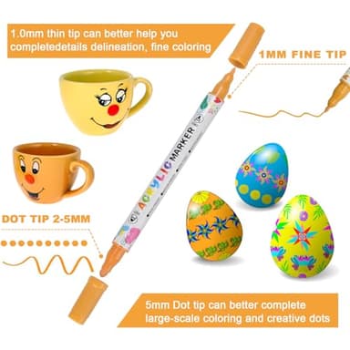 KEMYR 24 Colors Acrylic Paint Pens, Dual Tip Acrylic Paint Markers for Paper, Wood, Canvas, Stone, Rock Painting, Glass, Fabric, DIY, Ceramic, Art Supplies for Kids and Adults Drawing (Dot + Fine) - Image 2