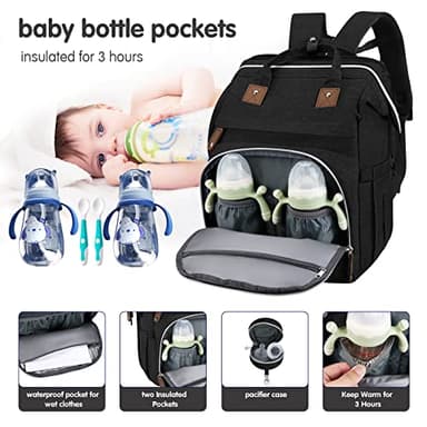 DERJUNSTAR Diaper Bag Backpack – Large Capacity Baby Diaper Bag with Changing Pad, Waterproof Travel Backpack for Boys & Girls, Multi-Function Baby Bag with USB Charging Port, Black - Image 3