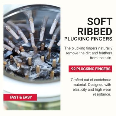 Kitchener Chicken Plucker De-Feather Remover Poultry and Fowl Food Processor Electric Stainless Steel Heavy Duty 1HP 120VAC 280RPM GFCI Connector 92 Soft Fingers 20" Drum Diameter - Image 4