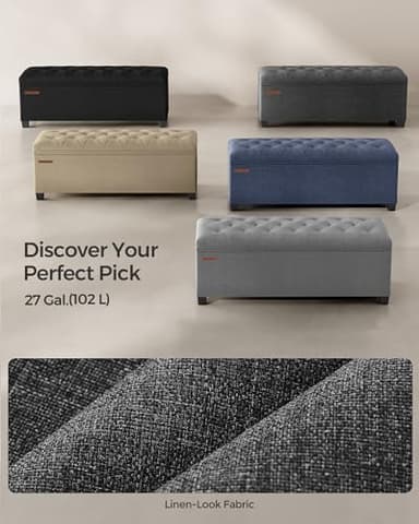 SONGMICS Storage Ottoman Bench, Foot Rest with Legs, 15.7 x 43.3 x 15.7 Inches, End of Bed Bench, Storage Chest, Load up to 660 lb, for Living Room, Bedroom, Entryway, Dark Gray ULSF088G01 - Image 6