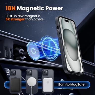 toushion 3 in 1 for iPhone 15 Case with MagSafe, Screen Protector*1 Camera Lens Protector*1,Matte Skin Feeling Back Cover Military-Grade Protection for iPhone 15 Phone Case 6.1 inch Matte Black - Image 3