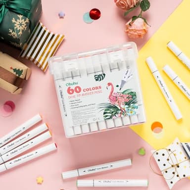 Ohuhu Markers for Adult Coloring Books No Bleeding 60 Colors Water-based Dual Tips Coloring Markers for Kids Adults Beginners Drawing Pens for Journaling Lettering (Brush & Chisel) - Image 2