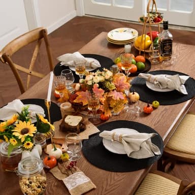 AHHFSMEI Round Braided Placemats 15 Inch Round Table Mats for Dining Tables Natural Woven Heat Resistant Place mats Set of 6 (Black) - Image 6