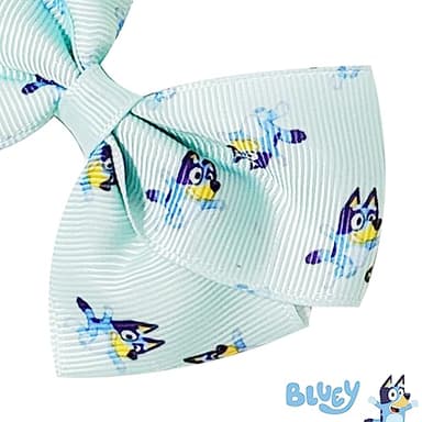 Bluey Kids Hair Bows - Hair Accessories Gift Set - Bluey Hair Bow - 7 Pcs 4 Inch Bow Bundle - HairBows for Girls - Different Bluey print on each clip - Alligator Clip - Ages 3 + - Image 3