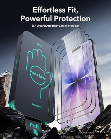ESR 3 Pack 9H+ Glass for iPhone 17/iPhone 16 Pro Screen Protector, [Military-Grade Shatterproof], with AR Anti-Reflective Technology, Armorite Ultra-Tough Tempered Glass with Ultra Fit Tray - Image 2