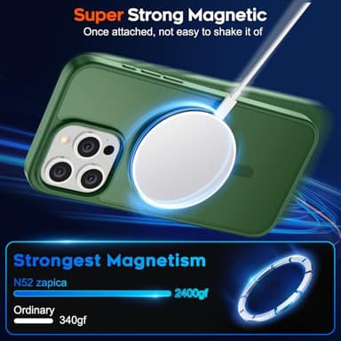 zapica Magnetic for iPhone 15 Pro Max Case, [Compatible with MagSafe] [Military Grade Drop Protection] Translucent Matte Shockproof Anti-Scratch Phone Case for Women Men, Dark Green - Image 3