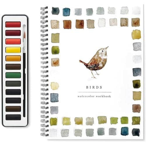 Watercolor Workbook,Birds Watercolors Workbooks,12 Colors Watercolors Paint Set with Paint Brush,Art Crafts Painting Supplies,Watercolor Workbook for Adults and Teens (Birds) - Image 1