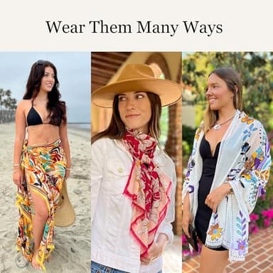 Humble Hilo Vector Art Fashion Scarf or Shawl Vibrant Colorful Patterned Lightweight Neckwear or Wrap for Women (Pink Floral, Large) - Image 6