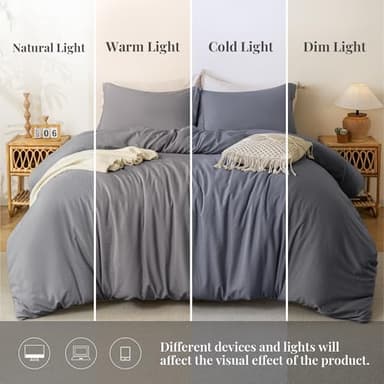 MILDLY Super Soft Duvet Cover - 100% Washed Microfiber Dark Grey Comforter Cover Set 3 Pieces with Zipper Closure & Corner Ties (No Comforter) - Image 4