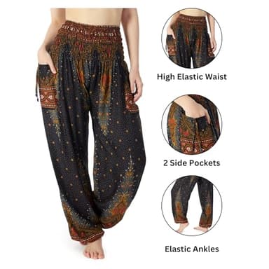 Lannaclothesdesign Women's Smocked Waist Boho Flowy Yoga Harem Pants Hippie Clothes - Image 3