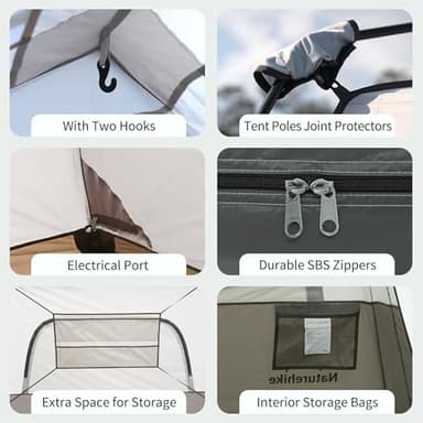 Naturehike Cape 6 Person 8 Person Camping Tent, 60S Easy Setup Instant Tent Pop up Tent, Waterproof Large Tall 6/8 Person Tents for Camping, Car Camping - Image 7