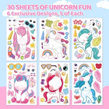 Aowplc 30 Sheets Make a Unicorn Stickers for Kids Party Favors, Birthday Decorations & Craft Activities - Image 2