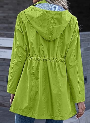 Kikibell Green Jacket Waterproof Rain Jackets Lightweight Waterproof Rain Jacket Long Raincoat for Women Windbreaker - Image 3