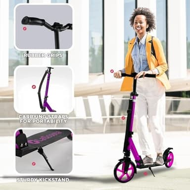 LaScoota Kick Scooter for Adults & Teens - for Youth 8 Years and Up and Men & Women - Lightweight Foldable Adult Scooter with Large Sturdy Wheels 220lbs (Teen, Purple) - Image 6