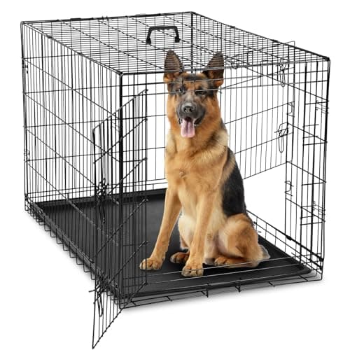 DUMOS Dog Crate, 42 Inch Large Double Door Dog Cage with Plastic Leak-Proof Pan Tray, Folding Metal Wire Pet Kennel for Indoor, Outdoor, Travel - Image 1