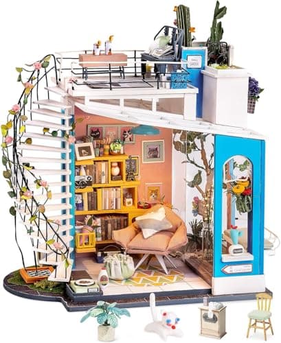 Rolife DIY Miniature House Kit Dora's Rooftop, Tiny House Kit for Adults to Build, Mini House Making Kit with Furnitures, Halloween/Christmas Decorations/Gifts for Family and Friends (Dora's Rooftop) - Image 1