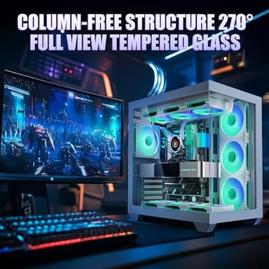 White PC Case, ATX Gaming PC Case with 7 PWM ARGB Fans Pre-Installed,Type-C Full-View Dual Tempered Glass, Gaming Cpmputer CASE - Image 6