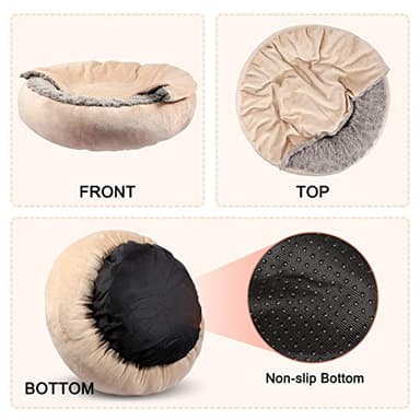 GASUR Small Dog & Cat Bed, 23'' Donut Pet Bed Mat with Hooded Blanket, Anti-Anxiety Burrow Cave Bed, Cozy Puppy Bed, Machine Washable, for Indoor Pets up to 20lbs - Image 4