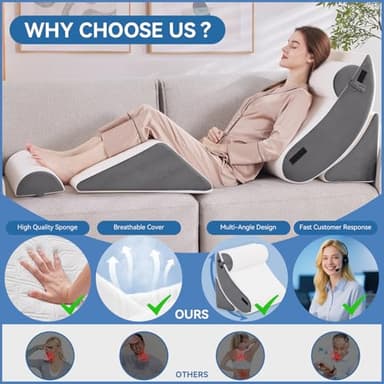 Wedge Pillow Set for After Surgery, 5 PCS Bed Wedge Pillow for Sleeping, Memory Foam Orthopedic Back Pillow for Pain Relief and Acid Reflux, Adjustable Post Surgery Pillow Grey - Image 4