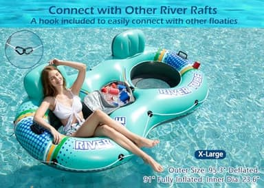 Jasonwell Heavy Duty 2 Person Inflatable River/Pool Tube Float with Removable Cooler, Tubes for Lake, Floating River Raft Lounge Floatie with 2 cup Holders For Adults, Cyan - Image 6