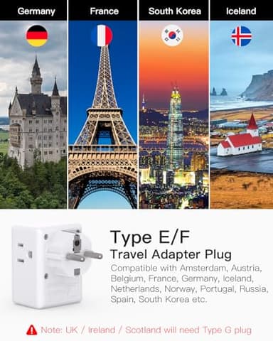 France Power Adapter, Portugal Adapter Plug, Germany Plug Adapter, Type E F European Travel Plug Adapter with 3 Outlets 3 USB Charging Ports(2 USB C), Travel Essentials to Most Europe EU - Image 2