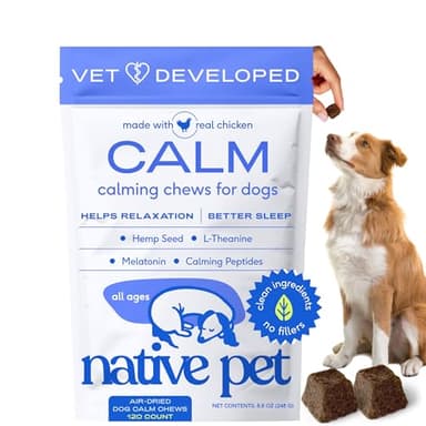 Native Pet Calming Chews for Dogs - Melatonin for Dogs Anxiety Relief - Grain Free All Natural Hemp Calming Treats & L-Theanine Helps Manage Stress & Separation Anxiety - Puppy Sleep Aid - 120 Chews - Image 1