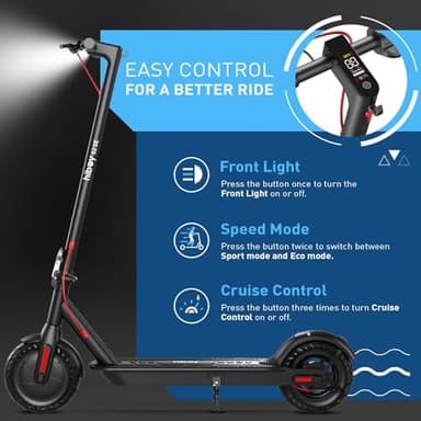 Hiboy 430W Peak Motor Electric Scooter, 10" Tires,17 Miles Range, 19 MPH Speed, Dual Brake System, Electric Scooter Adults Commuting & Urban Travel - Image 6