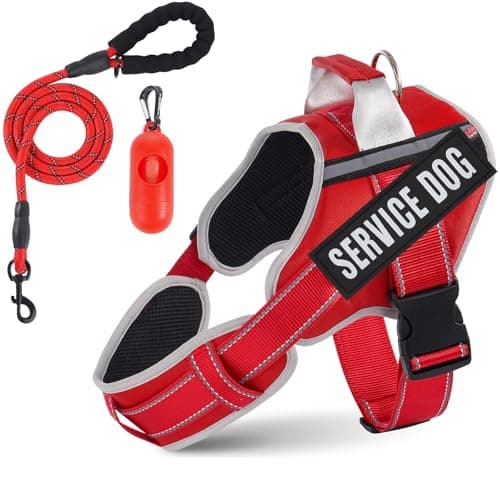 Neck Padded Dog Vest Harness and Leash Set, No Pull Adjustable Service Pet Harness with 8 Dog Patches, Reflective in Training Easy Control Pet Vest with 5ft Dog Leash for Medium & Large Dogs - Image 1
