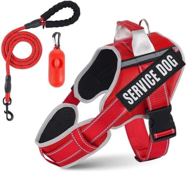Neck Padded Dog Vest Harness and Leash Set, No Pull Adjustable Service Pet Harness with 8 Dog Patches, Reflective in Training Easy Control Pet Vest with 5ft Dog Leash for Medium & Large Dogs - Image 1