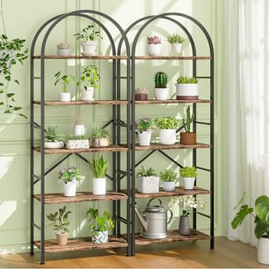 Shintenchi Bookshelf, Arched Bookshelf 5 Tier Bookcase, Tall Shelf for CDs/Books, Home Office Shelf Storage Organizer, Modern Book Shelf for Bedroom/Living Room, Rustic Brown - Image 10