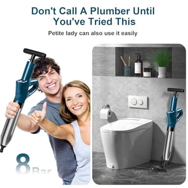 LIFMOCER Toilet Plunger Drain Clog Remover, High-Pressure Drain Unclogger - Air Plunger with Real -Time Barometer, Stainless Steel Toilet Unclogger for Clogged Bathroom, Sink, Kitchen Clogged - Image 5