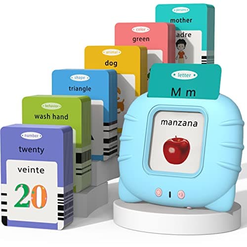Startcan Spanish & English Talking Flash Cards for Toddlers 1 2 3 4 5 6, Audible Toys for Kids to Learn Spanish - 258 Cards and 516 Words(Blue) - Image 1