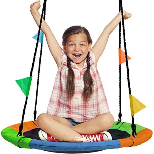 Sorbus 24" Saucer Tree Swing for Kids- 220lbs Outdoor Swing Fun- Tree Glider Therapy Swing-Durable Multi-Strand Adjustable Ropes Swing Seat- Trampoline Net Swing for Indoor/Outdoor, Accessory Included - Image 1