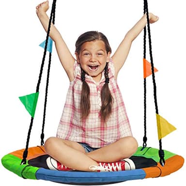 Sorbus 24" Saucer Tree Swing for Kids- 220lbs Outdoor Swing Fun- Tree Glider Therapy Swing-Durable Multi-Strand Adjustable Ropes Swing Seat- Trampoline Net Swing for Indoor/Outdoor, Accessory Included - Image 1