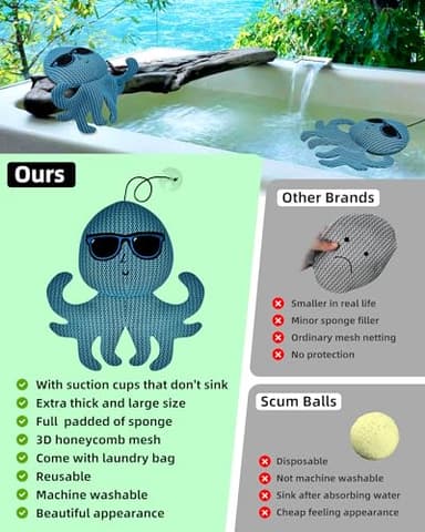 POJ 3XL Thicken Hot Tub Scum Absorber, Spa Pool Sponge Oil Scum Rays Bugs Absorber for Hot Tub, Must Have Hot Tub Accessories for Adults(Octopus 2 PCS) - Image 5