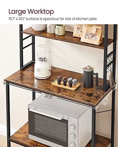 VASAGLE Coffee Bar, 31.5 Inches Baker's Rack for Kitchen with Storage, 6-Tier Kitchen Shelves with 6 Hooks, Microwave Stand, Industrial, Rustic Brown and Black UKKS019B01 - Image 6