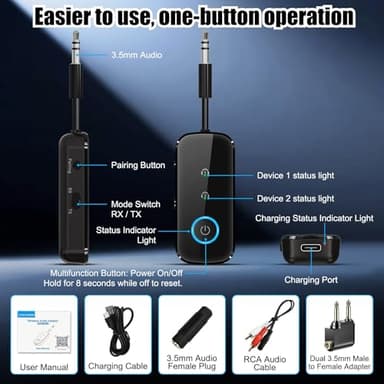 Premium Pro Bluetooth 5.4 Transmitter Receiver,Airplane Audio Adapter,Wireless Transmitter for TV/Travel Flight,Airline,Gym.Supports to 2 AirPods/Headphones,Bluetooth Receiver for Car/Home Stereo - Image 9
