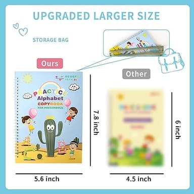 LUCKFUTURE Grooved Handwriting Book Practice, Magic Copybooks for Kids Reusable Handwriting Practice Set, Preschool Calligraphy Workbook with a Storage Bag for Easy Use - Image 5