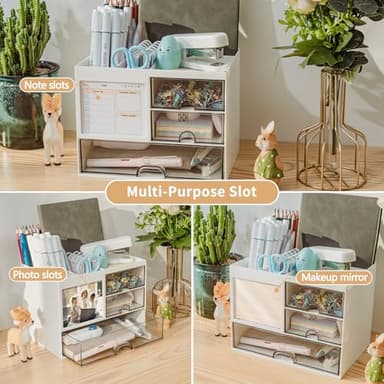 QIYVLOS Desk Organizer with 3 Drawer, Multi-Functional Pencil Pen Holder for Desk, Desk Organizers and Storage with 8 Compartments, Desktop Organizer for Office Home Art Supplies (White) - Image 5