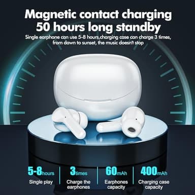 Bcaikair Wireless Earbuds, Bluetooth Headphones 5.3 HiFi Stereo, Wireless Earphones with ENC Noise Cancelling Mic, LED Digital Display in Ear Buds White - Image 3