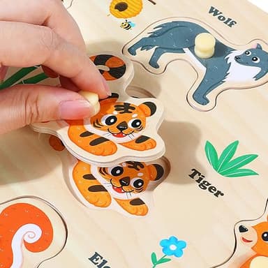 GRINNNIE Wooden Puzzles for Toddlers 3 4 5 Years Old, Montessori Toddler Toys 5PCS Peg Puzzles with Knob - Number, Alphabet, Shape, and Animal, Great Christmas Birthday Gifts for Boys Girls - Image 4