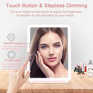 deweisn Folding Travel Mirror Lighted Makeup Mirror with 72 LEDs 3 Colors Light Modes, USB Rechargable, Portable, Ultra Thin, CompactVanity Mirror with Touch Screen Dimming for Cosmetic (Pink) - Image 3