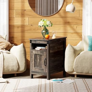 WLIVE End Table with Charging Station, Side Table with USB Ports and Outlets, Narrow Side Table for Small Spaces, Living Room, Couch, Nightstand with Storage, Brown - Image 7