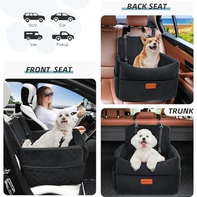 HEGGCOOE Small Dog Car Seat, Memory Foam Dog Booster Car Seats with Thick Cushion for Medium Dogs Under 35lbs, Detachable Washable Dog Bed for Car, Pet Carseat with Storage Pockets,2 Safety Belts - Image 4