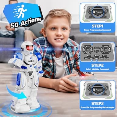 FAFUGANIA Robot Toys for Kids, Remote Control Robot with Programmble Walking & Dancing Adjustable Volume RC Gesture Sensing Smart Robot Toy for Ages 3 4 5 6 8 10 12 Boy Girl Ideal Blue - Image 3